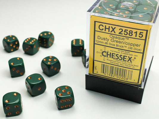 Opaque Dusty Green/copper 12mm d6 Dice Block (36 dice) (CHX25815)