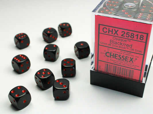 Opaque Black/red 12mm d6 Dice Block (36 dice) (CHX25818)