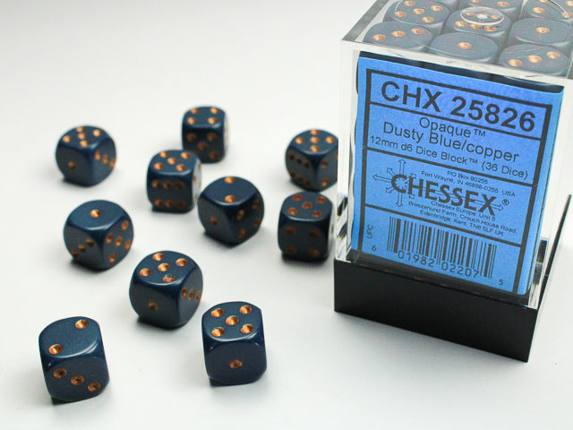 Opaque Dusty Blue/copper 12mm d6 Dice Block (36 dice) (CHX25826)