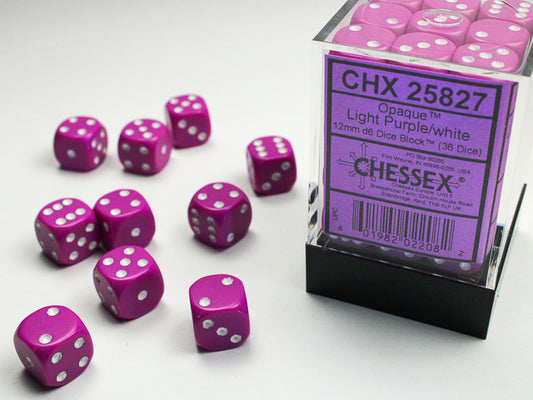 Opaque Light Purple/white 12mm d6 Dice Block (36 dice) (CHX25827)