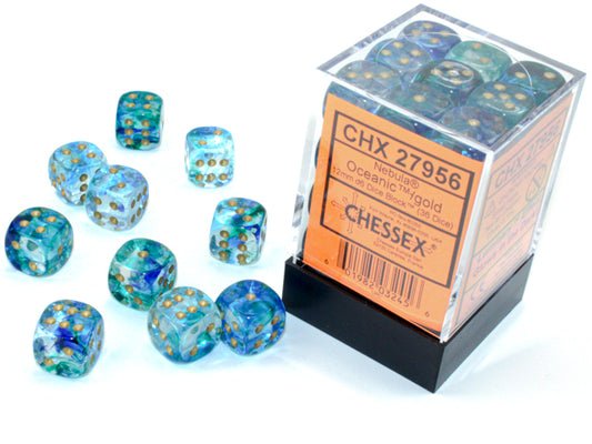 Nebula Oceanic/gold Luminary 12mm d6 Dice Block (36 dice) (CHX27956)